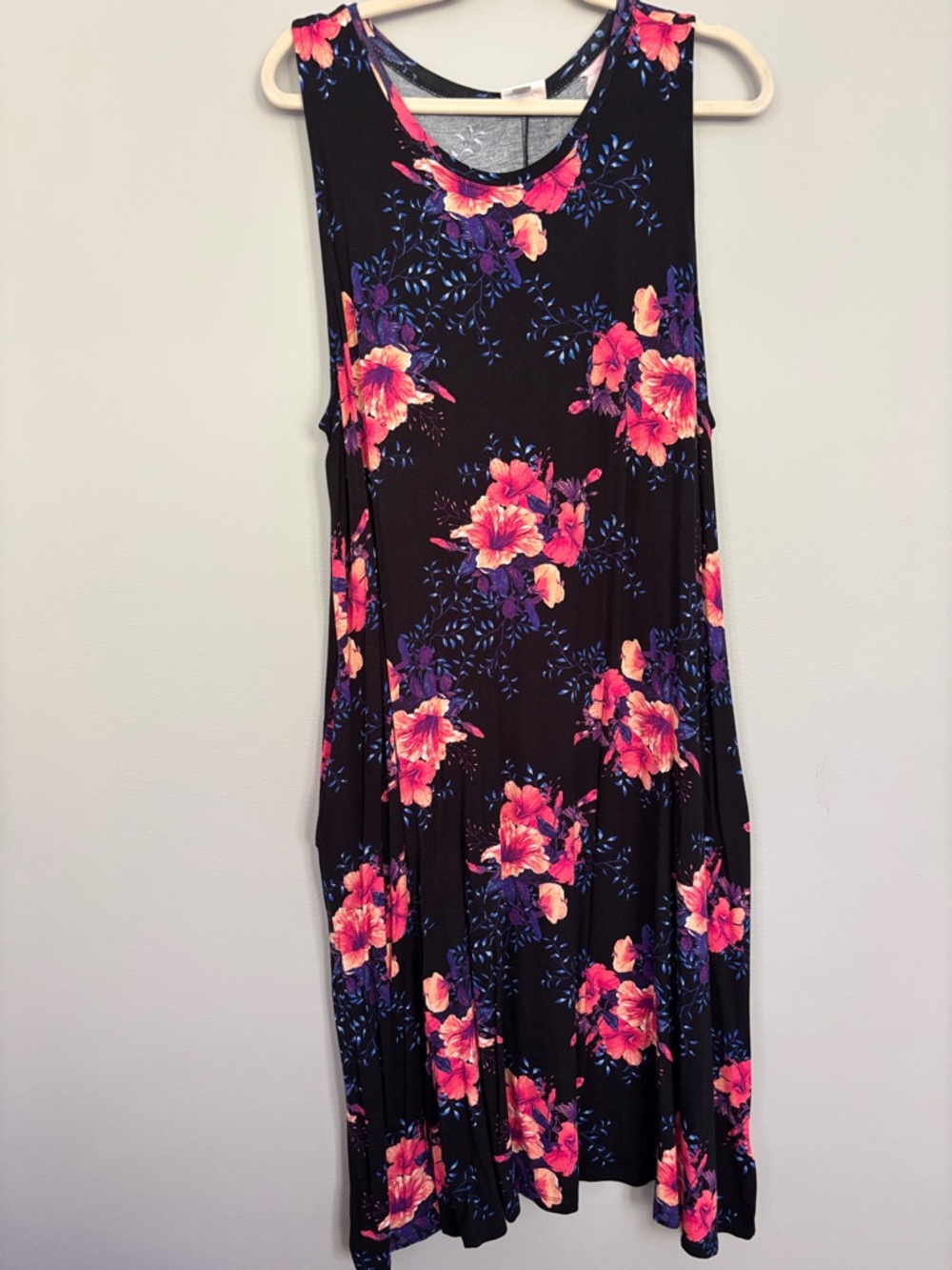 LuLaRoe Black Midi Dress with Pink and Purple Floral Print